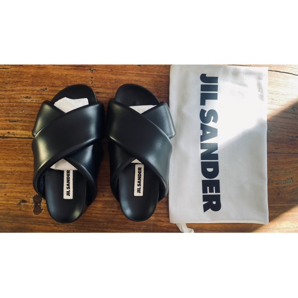 JIL SANDER  Black, leather cross strap slides, sandals NEW NWT